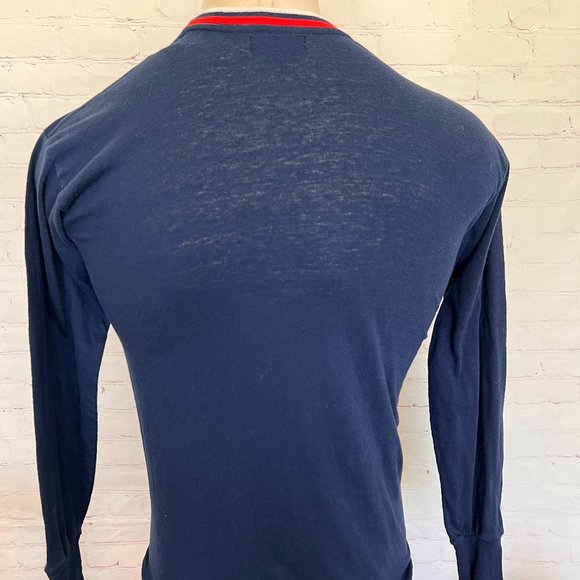 Vintage - Manhattan Mens Navy Long Sleeve Soft Stretch TShirt - Size Large - Picture 5 of 7